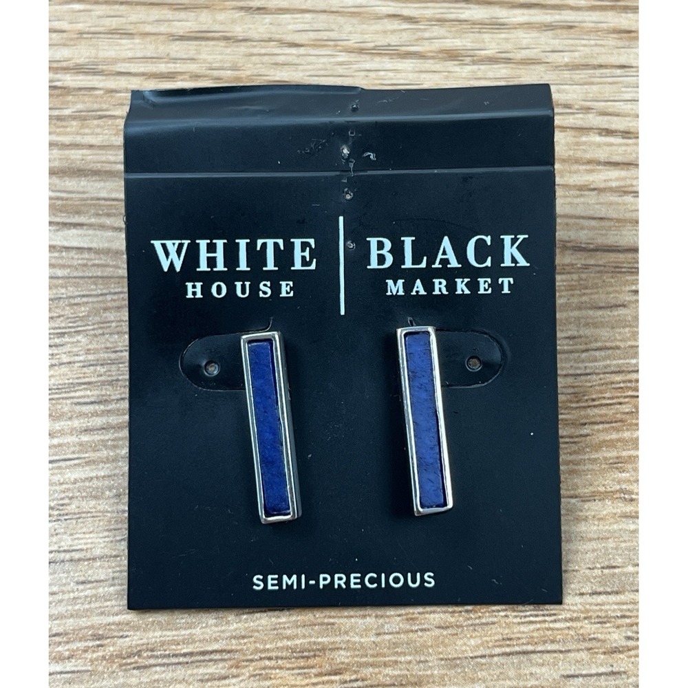 White‎ House Black Market Silvertone Sodalite Stud Earrings NEW on Card